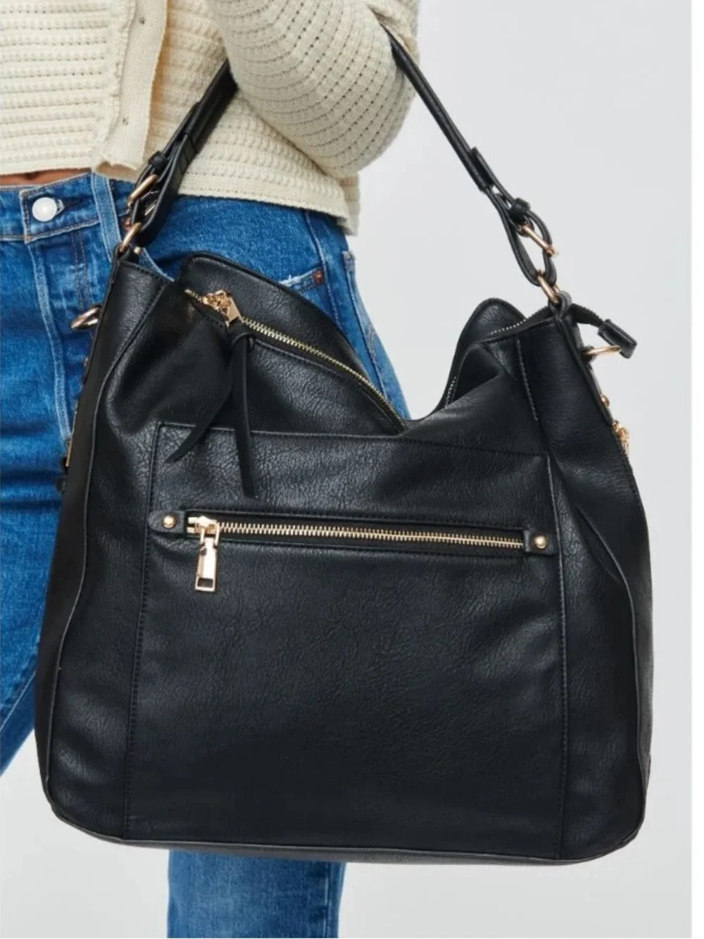 Black Leather Hobo Bag